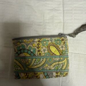 Vera Bradley Yellow & Teal Paisley Quilted Wristlet Pouch